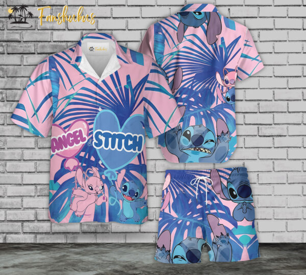 Stitch and Angel Hawaiian Shirt Set | Stitch Love Hawaiian Style | Unisex Hawaiian Set | Tropical Hawaiian Style