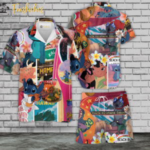 Stitch Hawaiian Shirt Set | Tropical Stitch Hawaiian Style | Unisex Hawaiian Set | Sticker Stitch Hawaiian Style