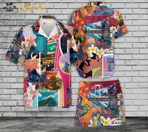 Stitch Hawaiian Shirt Set | Tropical Stitch Hawaiian Style | Unisex Hawaiian Set | Sticker Stitch Hawaiian Style