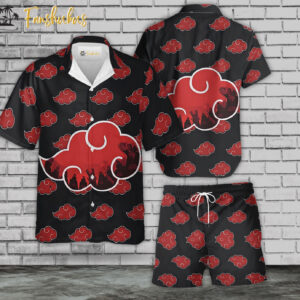 Naruto Anime Hawaiian Shirt Set | Akatsuki Clouds Hawaiian Style | Unisex Hawaiian Set | Naruto Anime Hawaiian Style