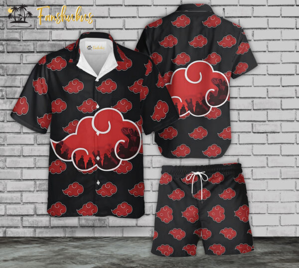 Naruto Anime Hawaiian Shirt Set | Akatsuki Clouds Hawaiian Style | Unisex Hawaiian Set | Naruto Anime Hawaiian Style