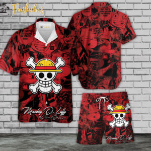 One Piece Anime Hawaiian Shirt Set | Straw Hat Pirates Hawaiian Style | Unisex Hawaiian Set | Anime Hawaiian Style