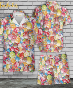 Candy Lollipop Hawaiian Shirt Set | Pattern All Over Print Hawaiian Shirt Style | Unisex Hawaiian Style