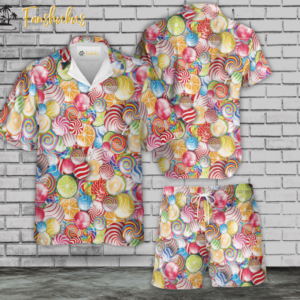 Candy Lollipop Hawaiian Shirt Set | Pattern All Over Print Hawaiian Shirt Style | Unisex Hawaiian Style