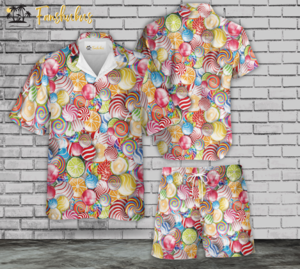 Candy Lollipop Hawaiian Shirt Set | Pattern All Over Print Hawaiian Shirt Style | Unisex Hawaiian Style