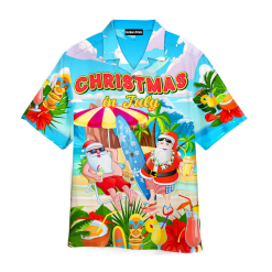 Christmas In July Funny Surfing Santa Clause Tropical Style Hawaiian Shirt