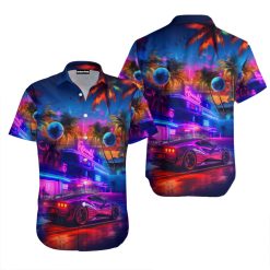Corvette Car Gift for Car Lovers Colorful Neon Hawaiian Shirt