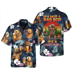 Father's Day It's Not A Dad BOD It's A Father Figure Bear Drink American Flag Hawaiian Shirt
