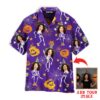 Funny Custom Face On Purple Halloween Skeletons Custom Photo Hawaiian Shirt