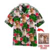 Funny Golden Retriever Dogs Sitting Palm Leaves Custom Photo Hawaiian Shirt