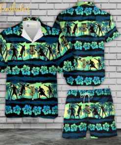 Green Hibiscus Disc Golf Hawaiian Shirt Set | Golf Hawaiian Style | Unisex Hawaiian Set