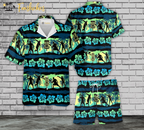 Green Hibiscus Disc Golf Hawaiian Shirt Set | Golf Hawaiian Style | Unisex Hawaiian Set