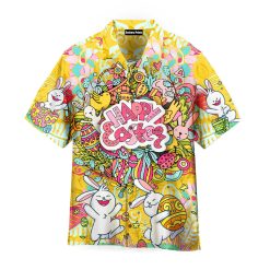 Happy Easter Rabbit Eggs Pink And Yellow Hawaiian Shirt