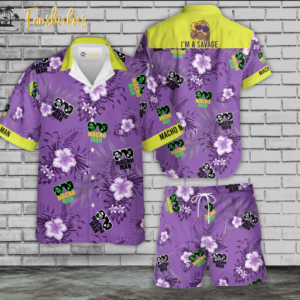 Macho Man I Am Savage Hawaiian Shirt Set | Unisex Hawaiian Set | Macho Man Hawaiian Style
