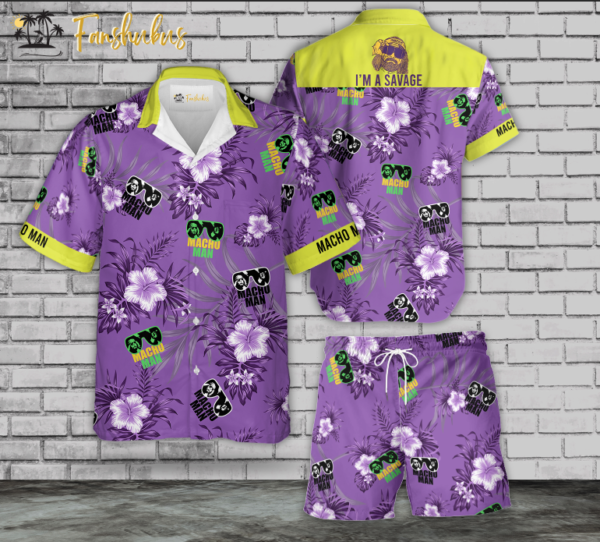 Macho Man I Am Savage Hawaiian Shirt Set | Unisex Hawaiian Set | Macho Man Hawaiian Style