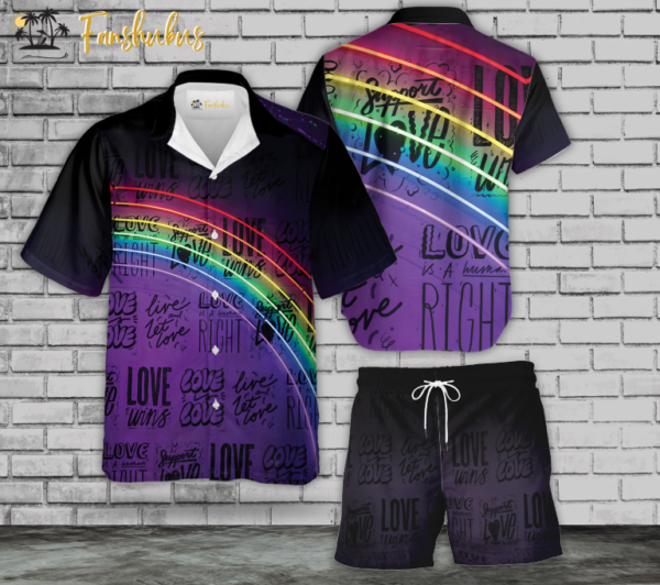Retro LGBT Hawaiian Shirt Set | LGBT Support Hawaiian Shirt | Unisex Hawaiian Set | Pride Day Hawaiian Style