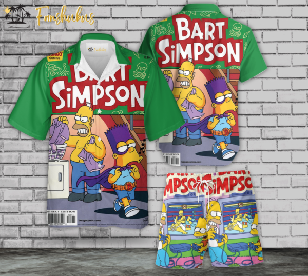 Bart Simpson Hawaiian Shirt Set | The Simpsons Family Series Hawaiian Shirt | Unisex Hawaiian Set | Cartoon Hawaiian Style