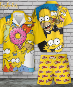 The Simpsons Family Hawaiian Shirt Set | Simpsons Series Hawaiian Shirt | Unisex Hawaiian Set | Cartoon Hawaiian Style