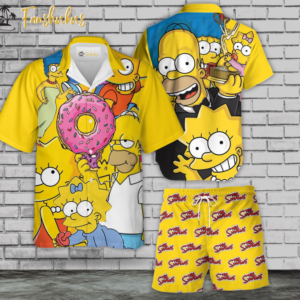 The Simpsons Family Hawaiian Shirt Set | Simpsons Series Hawaiian Shirt | Unisex Hawaiian Set | Cartoon Hawaiian Style