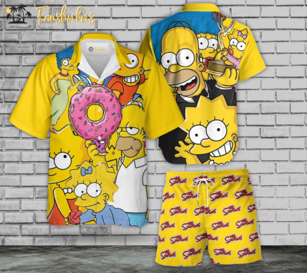 The Simpsons Family Hawaiian Shirt Set | Simpsons Series Hawaiian Shirt | Unisex Hawaiian Set | Cartoon Hawaiian Style