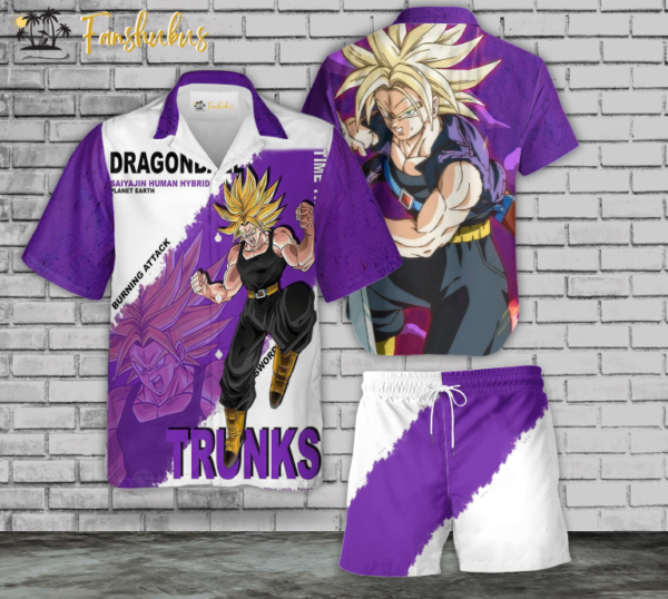 Trunks Hawaiian Shirt Set | Anime Hawaiian Style | Unisex Hawaiian Set | Dragon Ball Anime Hawaiian Style