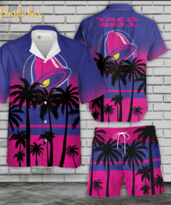 Taco Bell Tropical Flower Hawaiian Shirt Set | Aloha Hawaiian Shirt Style | Unisex Hawaiian Set