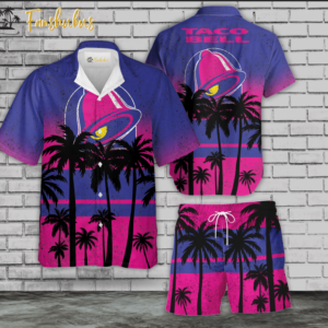 Taco Bell Tropical Flower Hawaiian Shirt Set | Aloha Hawaiian Shirt Style | Unisex Hawaiian Set