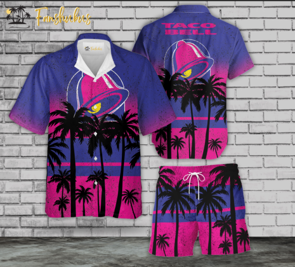 Taco Bell Tropical Flower Hawaiian Shirt Set | Aloha Hawaiian Shirt Style | Unisex Hawaiian Set