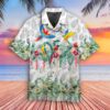vintage Botanical Lotus And Macaw Parrot White Hawaiian Shirt