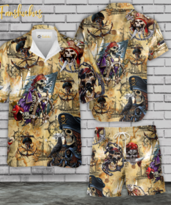 Amazing Pirate Skull Hawaiian Shirt Set | Unisex Hawaiian Set | Pirate Skull Hawaiian Style