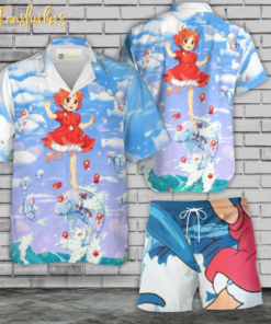 Ponyo Hawaiian Shirt Set | Japanese Anime Hawaiian Style | Unisex Hawaiian Set | Ponyo Ghibli Hawaiian Style