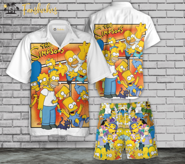 The Simpsons Hawaiian Shirt Set | The Simpsons Family Series Hawaiian Shirt | Unisex Hawaiian Set | Cartoon Hawaiian Style