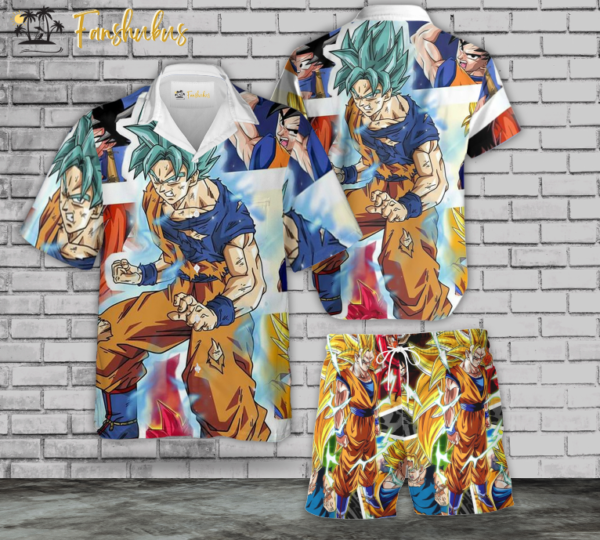 Son Goku Hawaiian Shirt Set | Anime Hawaiian Style | Unisex Hawaiian Set | Dragon Ball Anime Hawaiian Style