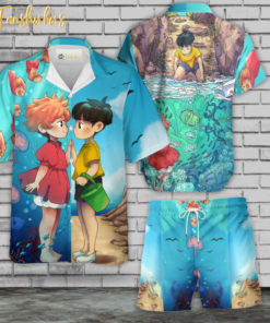 Ponyo Hawaiian Shirt Set | Japanese Anime Hawaiian Style | Unisex Hawaiian Set | Ponyo Ghibli Hawaiian Style