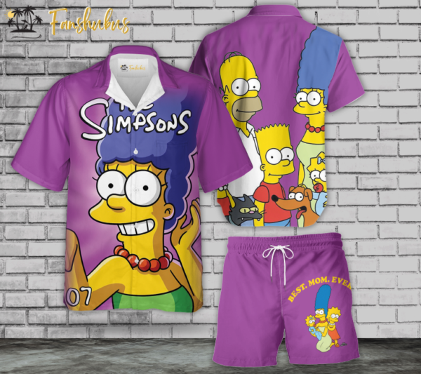 Marge Simpson Hawaiian Shirt Set | The Simpsons Family Series Hawaiian Shirt | Unisex Hawaiian Set | Cartoon Hawaiian Style