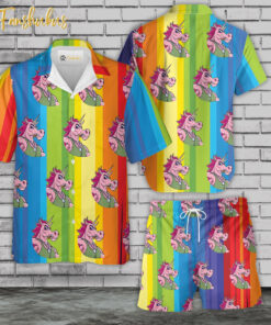 Happy Pride Day Hawaiian Shirt Set | LGBT Unicorn Hawaiian Shirt | Unisex Hawaiian Set | LGBT Hawaiian Style