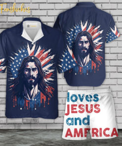 Jesus 4th Of July Hawaiian Shirt Set | US Independence Day Hawaiian Shirt | Unisex Hawaiian Set | USA Flag Day Hawaiian Style