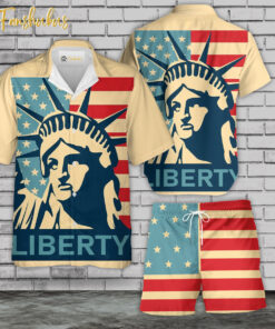 4th Of July Statue Of Liberty Hawaiian Shirt Set | US Independence Day Hawaiian Shirt | Unisex Hawaiian Set | USA Flag Day Hawaiian Style