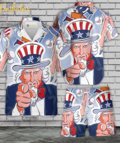 Uncle Sam 4th July Hawaiian Shirt Set | US Independence Day Hawaiian Shirt | Unisex Hawaiian Set | USA Flag Day Hawaiian Style