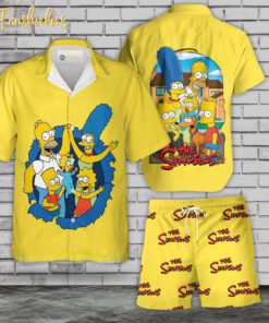 The Simpsons Family Hawaiian Shirt Set | Simpsons Series Hawaiian Shirt | Unisex Hawaiian Set | Cartoon Hawaiian Style