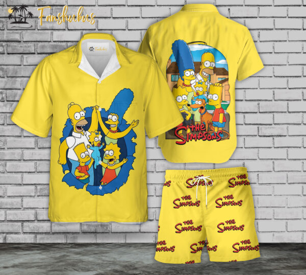 The Simpsons Family Hawaiian Shirt Set | Simpsons Series Hawaiian Shirt | Unisex Hawaiian Set | Cartoon Hawaiian Style