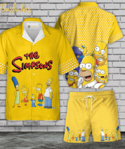 The Simpsons Family Hawaiian Shirt Set | Simpsons Series Hawaiian Shirt | Unisex Hawaiian Set | Cartoon Hawaiian Style