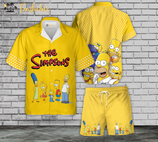 The Simpsons Family Hawaiian Shirt Set | Simpsons Series Hawaiian Shirt | Unisex Hawaiian Set | Cartoon Hawaiian Style