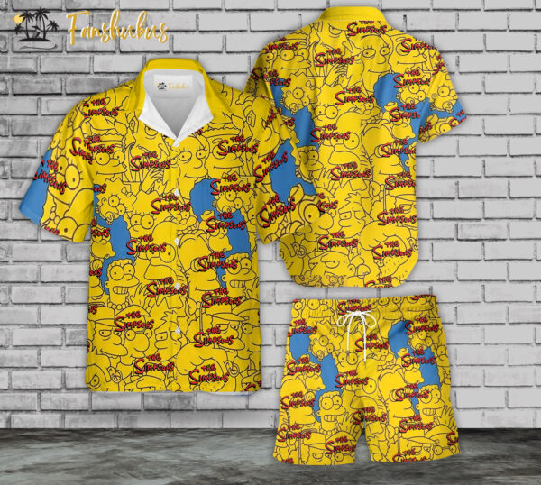 The Simpsons Family Hawaiian Shirt Set | Simpsons Series Hawaiian Shirt | Unisex Hawaiian Set | Cartoon Hawaiian Style