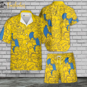 The Simpsons Family Hawaiian Shirt Set | Simpsons Series Hawaiian Shirt | Unisex Hawaiian Set | Cartoon Hawaiian Style