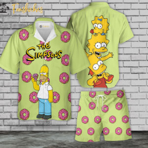 The Simpsons Family Hawaiian Shirt Set | Simpsons Series Hawaiian Shirt | Unisex Hawaiian Set | Cartoon Hawaiian Style
