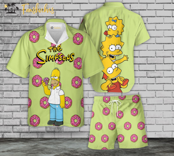 The Simpsons Family Hawaiian Shirt Set | Simpsons Series Hawaiian Shirt | Unisex Hawaiian Set | Cartoon Hawaiian Style