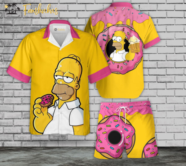 Homer Simpson Hawaiian Shirt Set | The Simpsons Family Series Hawaiian Shirt | Unisex Hawaiian Set | Cartoon Hawaiian Style