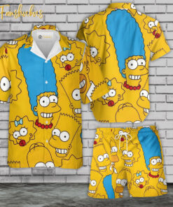 The Simpsons Family Hawaiian Shirt Set | Simpsons Series Hawaiian Shirt | Unisex Hawaiian Set | Cartoon Hawaiian Style