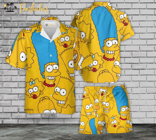 The Simpsons Family Hawaiian Shirt Set | Simpsons Series Hawaiian Shirt | Unisex Hawaiian Set | Cartoon Hawaiian Style